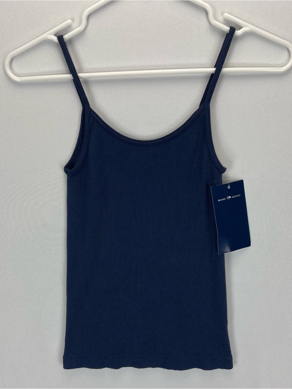 Brandy Melville Women’s Ribbed Slim Fit Spaghetti Strap Camisole, Navy Blue, XS